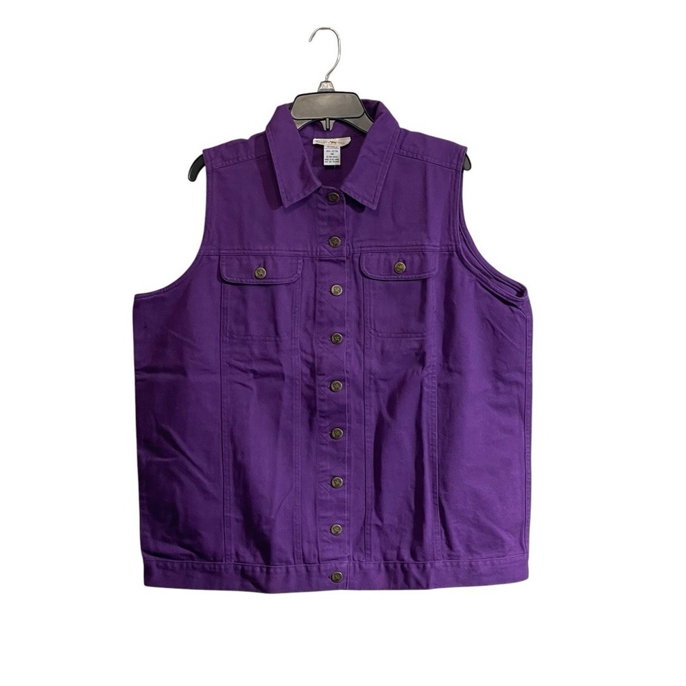 VTG Hunters Run Purple Denim Vest Sz C6 Large Cotton Button Up Pockets Oversized
